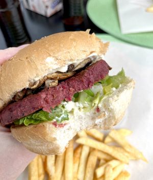 Mushroom burger's inner world.  at Future Diner in Yerevan