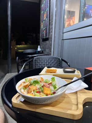 Caesar salad and tofu “fingers"  at Future Diner in Yerevan