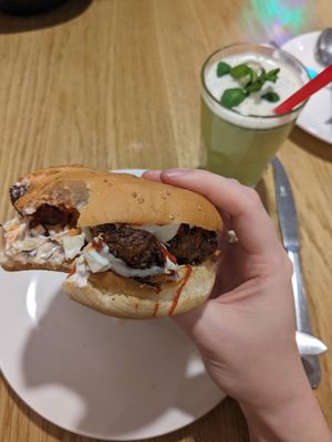 BBQ burger with homemade lemonade 🍋 at Future Diner in Yerevan