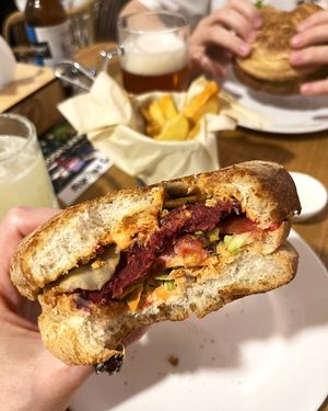 Delicious vegan "Challenge" burger, not on the menu, but can be prepared if you ask at Future Diner in Yerevan