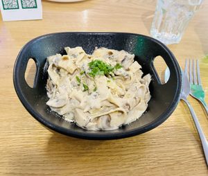 Creamy cashew mushroom pasta   at Future Diner in Yerevan