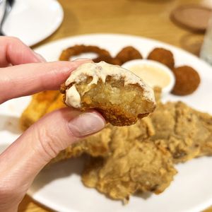 Potato Puffs from Super Future Mix 2.0 sharing plate. Can be ordered as a separate appetizer. at Future Diner in Yerevan