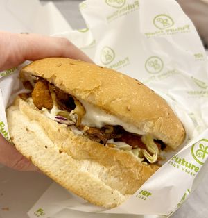 Crispy burger with grilled mushrooms extra at Future Diner in Yerevan