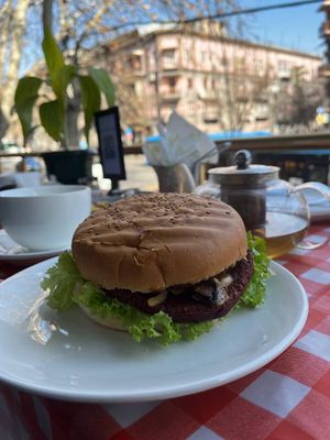 veggie burger with mushrooms at Future Diner in Yerevan