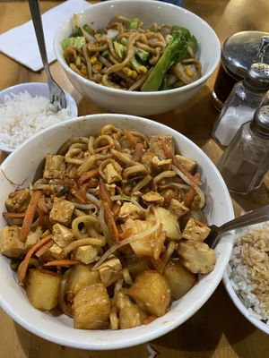 Delicious amazing food! These are two noodle dishes  at GK Mongolian BBQ in Lodi