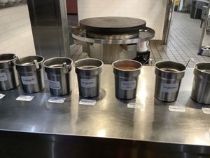 The sauces  at GK Mongolian BBQ in Lodi