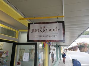 Sign at Just Dandy Apothecary & Cafe in Ketchikan