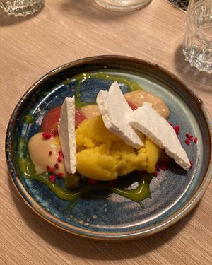 Rhubarb hibiscus pavlova  at Nightshade in Vancouver