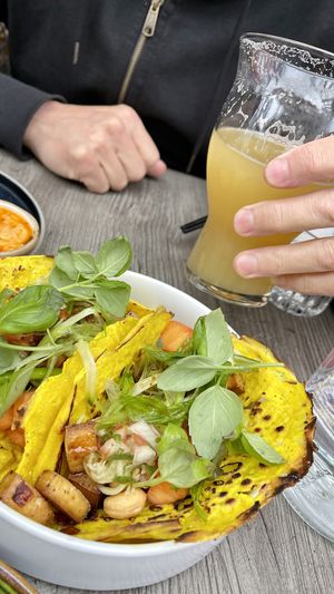 Seasonal “tacos” with turmeric/coconut shell  at Nightshade in Vancouver