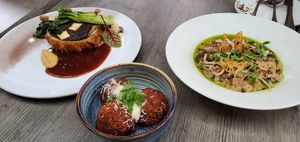 The risotto was tasty .... but it's super small for the price. The balls were nice thought, as was the dish on left. at Nightshade in Vancouver