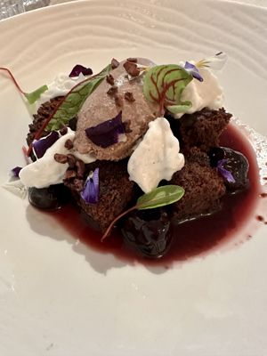 Dessert special: cherry chocolate cake  at Nightshade in Vancouver