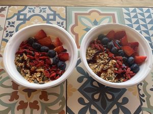 Yogurt & Açaí Bowl

We blend the organic açai pulp together with banana, we don’t use industrial sorbet. No sugar inside just fruit ! at Rocha Beach House in Portimao