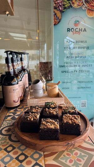 Vegan and gluten-free chocolate cake, homemade at Rocha Beach House in Portimao
