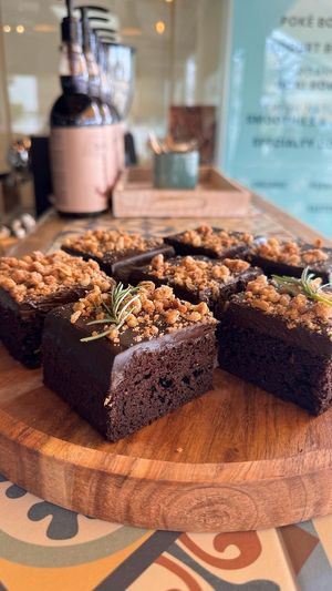 Vegan and gluten-free chocolate cake, homemade at Rocha Beach House in Portimao