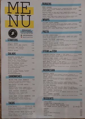 Menu at Gratitude in 