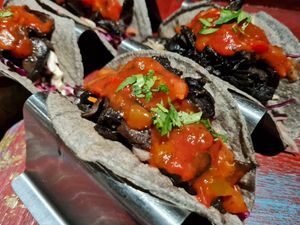 Blue corn Portobello tacos at Frida's in South East London
