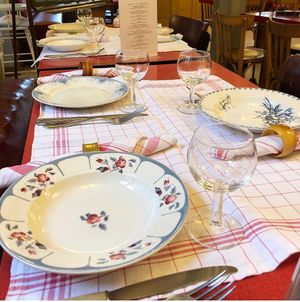 I love the brocante vintage tableware  at Café du Nord in Arnay-le-duc