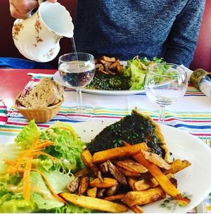 Tarte salée, is always on the menu and always vegetarian. at Café du Nord in Arnay-le-duc