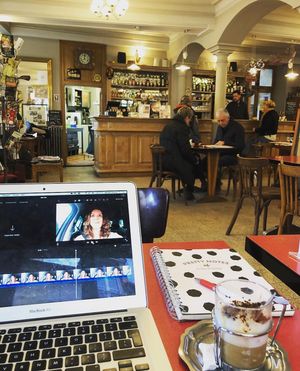 I love the vintage interior with the authentic bistrot tables and chairs! at Café du Nord in Arnay-le-duc