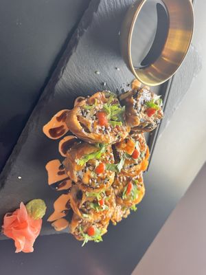 Tempura teriyaki seduction sushi roll  at Voodu Vegan Bistro in Tampa