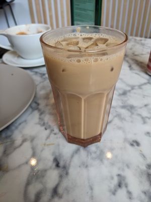 Iced orange dreamsicle latte at Voyageurs Bakehouse in Appleton