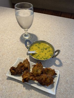 Lentil Soup & Vegetable Pakora  at Indian Bistro in Topeka