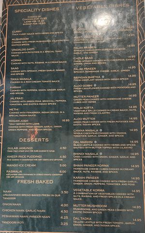 Menu Back at Indian Bistro in Topeka