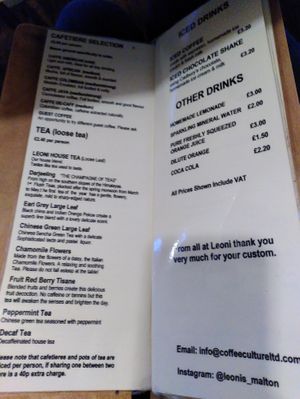 Menu (Jan 2022) at Leoni in Malton