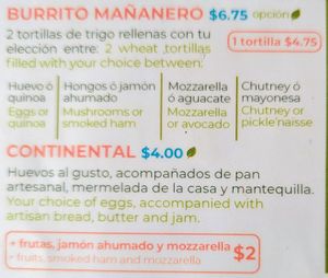 Menu 2 of 15, March 2023 at Tortuga in Tena