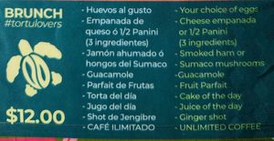 Menu 4 of 15, March 2023 at Tortuga in Tena