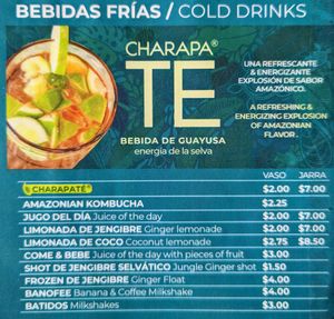 Menu 13 of 15, March 2023 at Tortuga in Tena