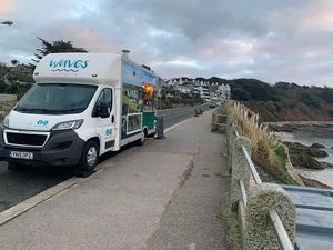 Find us along Cliff Road in front of The Falmouth Hotel  at Waves in Falmouth