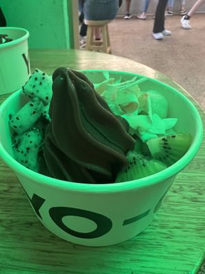 Acai with kiwi, dragon fruit, coconut flakes and strawberry   at Yo-Chi in Surry Hills