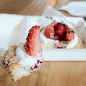 Strawberry coconut tarte - close-up at Immu Bake Shop in Seoul