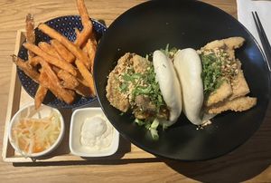 Bao buns with fried oyster mushrooms  at Shin Taiwanese Eatery in Vienna