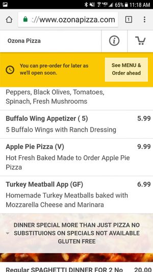 Menu at Ozona Pizza in Palm Harbor