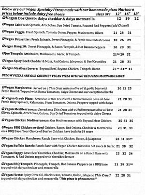 Menu at Ozona Pizza in Palm Harbor