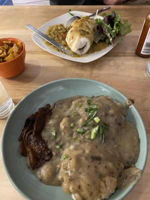 Brunch today…mung bean burrito and biscuits and gravy  at Fellow Traveler in Englewood