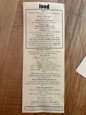 Food menu  at Fellow Traveler in Englewood