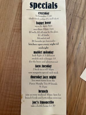 Specials Oct 2022  at Fellow Traveler in Englewood