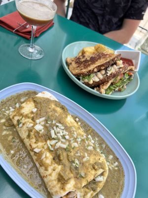 Chickpea salad sandwich with herb roasted potato wedges and the Deep South Broadway burrito   #Veganuary at Fellow Traveler in Englewood
