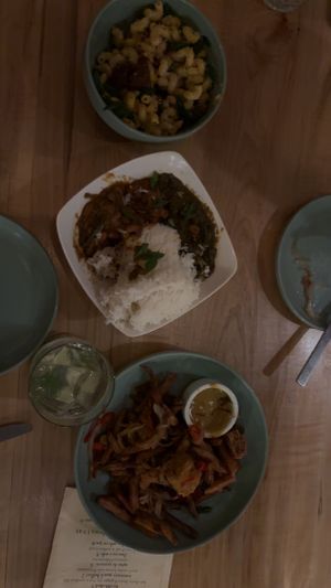 mac & cheese with sausage, rice & beans, irish spice bag (out of bag)  at Fellow Traveler in Englewood