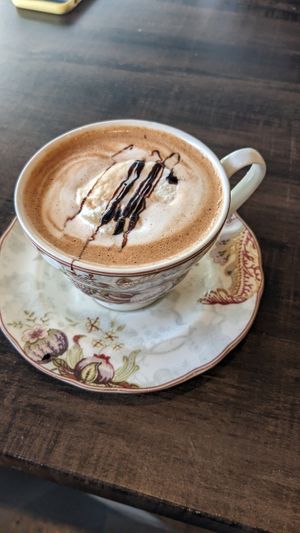 Raspberry latte at Cafe Makario in Everett
