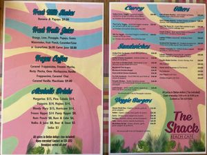 Menu at The Shak - Beach Cafe in Placencia