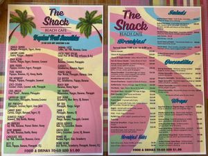 Menu at The Shak - Beach Cafe in Placencia