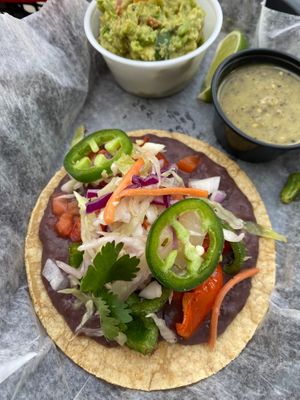 Custom Slim Taco without rice.  Added citrus slaw, fresh jalapenos with grilled bell pepper & onion on a GF tortilla.   at Don Juanz - Baja Beach Tacos in Bossier City
