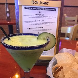 Avocado Margarita made with pure Hass avocado, El Jimador Blanco Tequila, Citronage, freshly squeezed lime juice & organic agave nectar.   at Don Juanz - Baja Beach Tacos in Bossier City