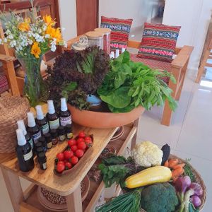 Check out our Eco Store!! Pick up some organic freshly harvested veggies from our partner organic farms and from our own food garden, essential oils, butters, Jams, Salsas, etc.... at Pajarito Sano in Yucay