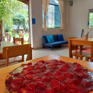 Enjoy our 100% vegan and agroecological desserts and meals in one of our inside or outdoor tables. Read a book or listen to music in our chill area! at Pajarito Sano in Yucay