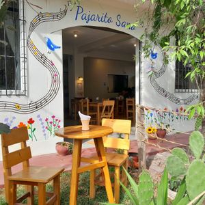 Eat outside and enjoy the blue Andean sky!! at Pajarito Sano in Yucay